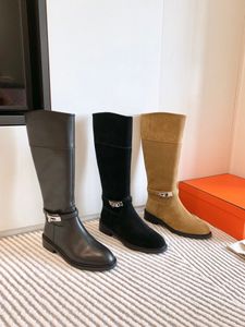 long boots Women shoes Winter Knitted Knee high Boots Sexy Chelsea Shoes Chunky boot Genuine leather suede fashion TOP quality Shoes Calft riding boots Stivali