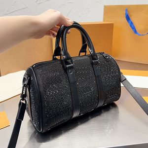 Fashion Pillow Bag Handbag Diamonds Women Shoulder Bag Black Hardware Zipper Crossbody Purse Travel Large Capacity Tote Bags Removable Strap Shopping Pouch