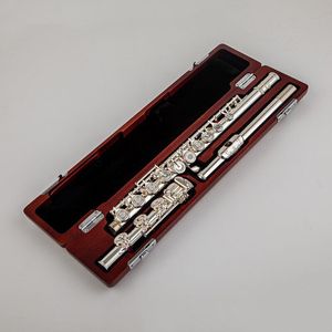 Flauta banhada a prata, botão francês, mecanismo E dividido, flautas de perna B, recortes de 17 furos