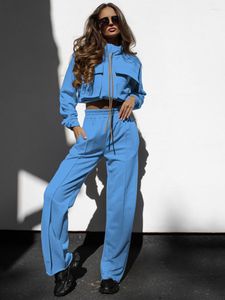 レディースツーピースパンツINSファッショントラックスーツ女性2セット服装秋の服ソリッド大きなポケットコートトップとスーツカジュアルウーマンセット