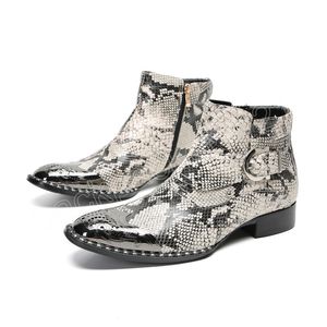 Handmade High Quality Snake Skin Men Ankle Boots Genuine Leather Steel Metal Toe Fashion Cowboy Boots Dress Daily Shoes