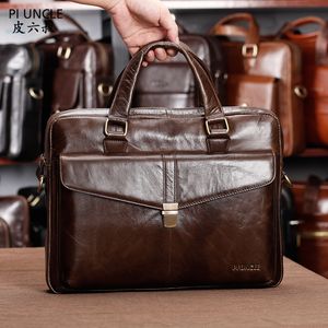Briefcases Men's Briefcase Cow Leather 14" Laptop Bag Men Shoulder Bag Male Briefcases Handbags Office Bagsorte Document Office Bag For Men 230925