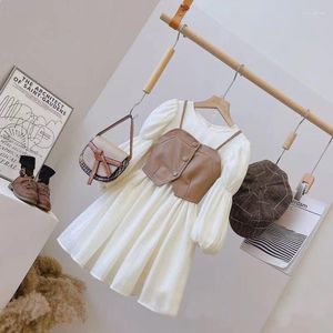 Flickaklänningar Barnens höstklänning Korean Baby Long Sleeve Princess Vest Two-Piece Teenage Clothes Set 3 5 8 12y