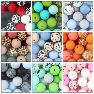 Texters oyuncakları 20pcs 15mm bebek silikon yuvarlak boncuklar leopar baskı boya renk bpa ücretsiz gıda sınıfı bebek boncuk inci teether diş çıkarma oyuncakları 230925