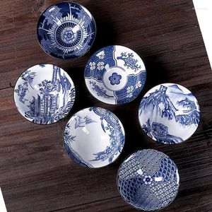 Teaware set 6 st/set Jingdezhen keramisk tekoppblå och vit porslin tepetskål handmålad kon kinesisk uppsättning tillbehör