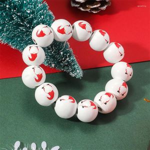 Strand Creative Wood Christmas Armband Handgjorda Santa Claus Snowman Tree Print Elastic Pärled Bangle for Women Jewelry Year Gift