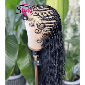 Synthetic Wigs 180Density Brazilian Curly Lace Front Wig 360 Lace Box Braid Wig African Synthetic Braided Wigs for Women with Baby Hair