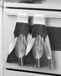 Полотенце, цветок тюльпана, черно-белая кухонная ткань для чистки, впитывающая ручная бытовая посуда