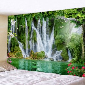 Nature Tapestry Wall Hanging - Forest Waterfall Hippie Mandala Decor