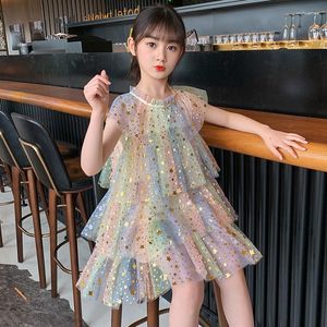 Girl Dresses Evening Dress For Girls Sequined Star Tulle Teenage Wedding Party Princess Children Dance Wear Kids Clothing 4-14Years