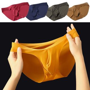 Underpants 1pcs Men's Briefs Ice Silk Mens Quick-drying Youth Trendy Solid Color Sexy Underwear For U Convex Penis Pouch