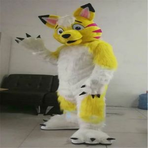 Rabat fabryki żółty długi futra Husky Fursuit Mascot Costume Fancy Dress Birthday Party Świąteczny garnitur Karnawał