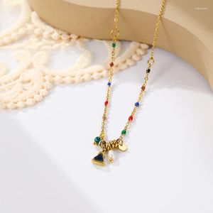 Pendant Necklaces Colorful Beaded Pendants Boho Jewelry Stainless SteeL Gold Color Triangles Necklace Wholesale Accessories