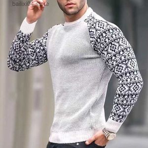 Suéter masculino outono / inverno suéter com gola redonda masculino pulôver de malha manga comprida jacquard de malha waffle slim fit casual top 2022 T230925