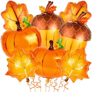 Andra evenemangsfestleveranser 8 PCS Happy Fall Balloon Pumpkin Big Maple Leaves Acorn Balloons Mylar Foil Thanksgiving Home Festival Decorations 230923