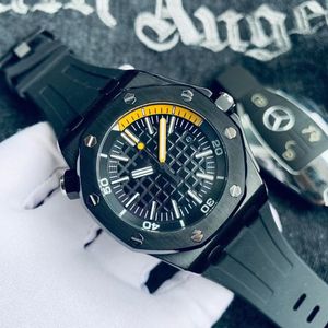 Роскошные мужские наручные часы 42 мм Автоматические механические из нержавеющей стали Светящийся спортивный резиновый ремешок Дизайнерские часы в подарок для мужчин Черная мода Классический стиль