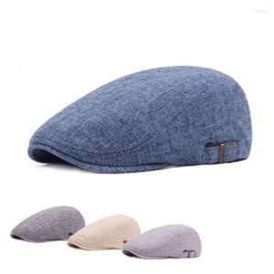 Berets Handsome Cotton And Linen Solid Color Beret Men Women Cap Retro Old Forward Outdoor Travel Hat Monochrome F16