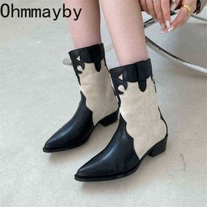 HBP Boots Cowboy Woman Short Womens Point Toe Thick Heel Booties Ankle Zipper Fashion Black Ladies Shoes 220805