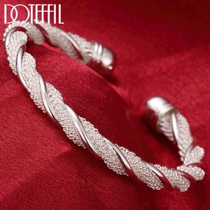 Bangle DOTEFFIL 925 Silver Sterling For Women Man Mesh Wide Braided Bracelet Bangle Chain Wristband Jewelry Bijoux Punk Jewelry 230925