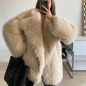 Women's Fur Faux Women Jacket Faux-Fox Coats Winter 2023 Korea Suit Collar Casual Loose Pink Female Thick Warm Overcoat Clothes 230925