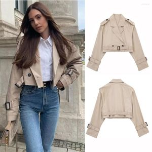 Kurtki damskie A Euramerikhaki Cropped Trench Women Dani rękawy Kurtka Elegancka Lady High Street Casual Loose Coats Top Kobieta