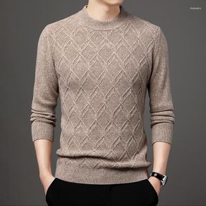 Herrtröjor män ulltröja 2023 Autumn Winter Cashmere stickade hoppare långärmad halva turtleneck rutig tröjor