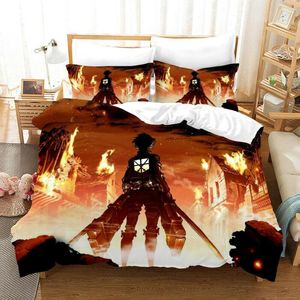 Zestawy pościeli Japan Anime Attack na Titan 3D drukowana kołdra King Size Pillowcases Pokółka łóżka łóżka pościel