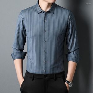 Camisas de vestido masculinas marca de alta qualidade camisa listrada clássica roupas masculinas primavera outono chegada negócios casual manga longa