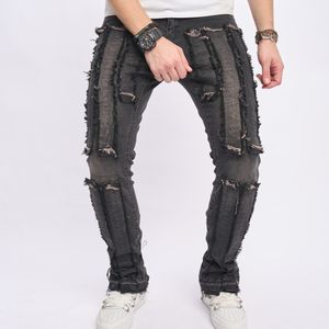 Mens Jeans Design Slim Fit Straight Casual Street Style Patchwork Cor Stretch Hip Hop Denim Calças para Primavera Verão 230925