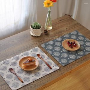 Table Mats 4pcs Upscale Tree Print Burlap Linen Placemat Heat Insulation Mat Dining Coffee Cup Tea Cloth Double Thick