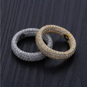 Mens Iced Out 925 Sterling Silver 360 Eternity Bling Bling Rings Micro Pave Cubic Zirconia 18K Gold Plated Luxury Simulated Diamon281p