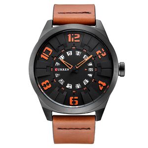 Fashion Unique Big Digital Mens Watches waterproof Quartz Clock Top Brand CURREN Leather Strap With Date Wristwatches Relojes238V