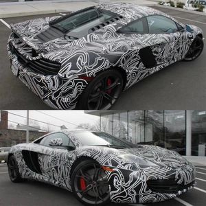 Black White Camouflage Vinyl Wraps Adhesive PVC Film Car Wrap Racing Car Camo Sticker Vehicle Diy Decal With Air Release225e