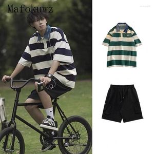 Men's Tracksuits Korean Version 2023 Style Lapel Set Paired With Summer Short Sleeved Shorts Youth Fashion Japanese Work Outfit Two-piece