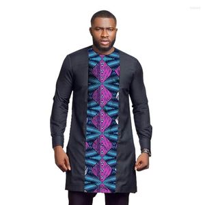 Camisas de vestido masculinas Nigerian Imprimir longo preto retalhos tops moda africana casual masculino festa desgaste personalizado