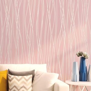 Bakgrundsbilder rosa blå rand 3d tapeter flickor sovrum vägg papper rulla flockad präglad textur lyxiga moderna ränder heminredning