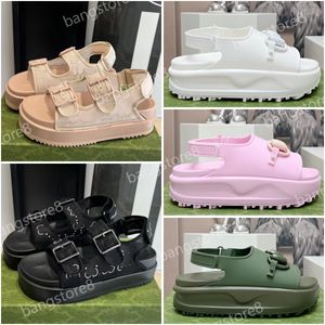 Designerinnen Frauen G Hufeisen flache Sandalen Mode Kristalle Mesh Bohr Sandale Luxus Matsuke Dicke Sohle Gummi-Sandalen Größe 35-42