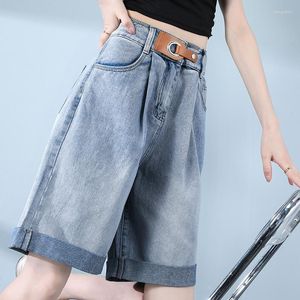 Women's Jeans Loose Wide Leg Denim Quarter Shorts For Women In Summer Thin Oversized High Waisted Slim Curly Hem 5 Inch Straight