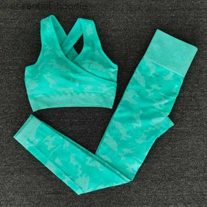 Women's Tracksuits Newest Yoga Set Women Seamless Camouflage Tops/Pants Fitness Sports Bra High Waist GYM leggings Camo Fitness Suit Workout Sets L230925