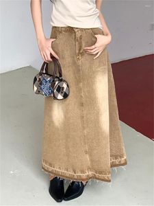 Saias Alien Kitty Khaki Straight Maxi Mulheres Chegada Jeanswear Verão 2023 Alta Espera Slim Casual Denim Vintage Office Lady