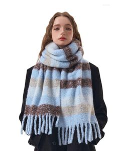 Lenços simples contraste lã cachecol para mulheres inverno pashmina envolve feminino grosso macio bufanda grandes borlas xale longo stoles