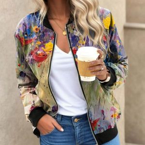 Giacche da donna Bomber con cerniera Vantage da donna Stampa floreale Cappotto sottile Cardigan Uniforme da baseball allentata Capispalla femminile a maniche lunghe retrò