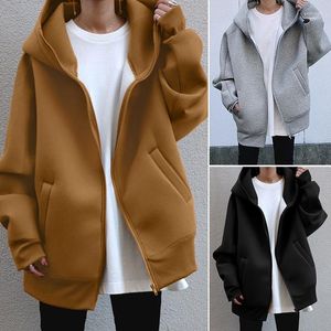 Kvinnors hoodies dragkedja huvtröja mode casual zip up långärmad lös jacka rockar harajuku hooded tröjor y2k streetwear