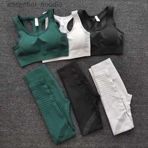 Kadınların Takipleri 2pcs Spor Suits Kadın Dikişsiz Yoga Setleri Fitness Giyim Giyim Pantolonları Yüksek Bel Kayışları Spor Taytları Yüksek Elastikiyet Sütü Pantolon L230925