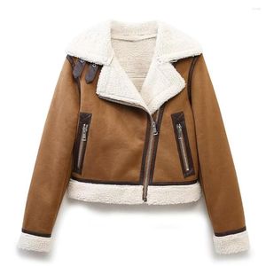 Women's Leather Winter 2023 Charm a doppio lato pelliccia corta integrata calda e comoda giacca da tasca a manica lunga con cerniera retrò