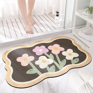 Carpets Cute Flower Print Non Slip Bath Mat Small Size Memory Foam Super Absorbent Rug For Bathroom Toilet Soft Quick Drying Floor Mats