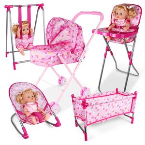 Dolls Doll House Accessories Rocking Chairs Swing Bed Dining Chair Baby Play Simulation Furniture Toy Pretend 230925