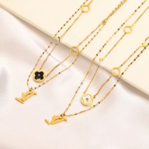 18K Gold Plated Brand Stainless Steel Necklaces Choker Letter Pendant Double Deck Chain Luxury Designer Womens Wedding Jewelry Accessories Love Gifts