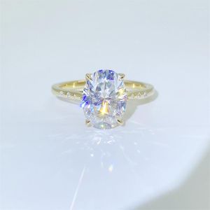 Anelli a grappolo Anello solitario Moissanite con taglio ovale in vero D colore per donna Argento sterling 925 9x11mm Matrimonio placcato oro 14K