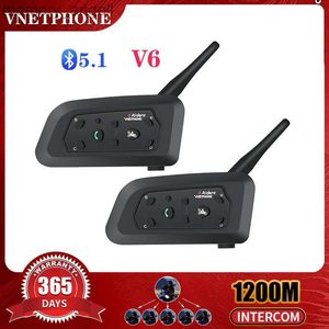 Walkie Talkie Vnetphone V6 Мотоциклетная гарнитура для внутренней связи 1200M Полнодуплексный разговорный шлем для переговорного устройства для 6 человек ГруппаIP65 Водонепроницаемый MP3 GPS HKD230925